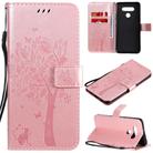 For LG K51 Tree & Cat Embossed Pattern Horizontal Flip Leather Case with Holder & Card Slots & Wallet & Lanyard(Rose Gold) - 1