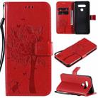 For LG K51 Tree & Cat Embossed Pattern Horizontal Flip Leather Case with Holder & Card Slots & Wallet & Lanyard(Red) - 1