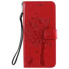 For LG K51 Tree & Cat Embossed Pattern Horizontal Flip Leather Case with Holder & Card Slots & Wallet & Lanyard(Red) - 1
