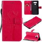 For LG K51 Tree & Cat Embossed Pattern Horizontal Flip Leather Case with Holder & Card Slots & Wallet & Lanyard(Rose Red) - 1