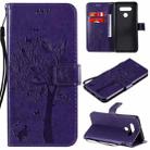 For LG K51 Tree & Cat Embossed Pattern Horizontal Flip Leather Case with Holder & Card Slots & Wallet & Lanyard(Purple) - 1