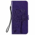 For LG K51 Tree & Cat Embossed Pattern Horizontal Flip Leather Case with Holder & Card Slots & Wallet & Lanyard(Purple) - 2