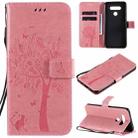 For LG K51 Tree & Cat Embossed Pattern Horizontal Flip Leather Case with Holder & Card Slots & Wallet & Lanyard(Pink) - 1