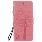For LG K51 Tree & Cat Embossed Pattern Horizontal Flip Leather Case with Holder & Card Slots & Wallet & Lanyard(Pink) - 1