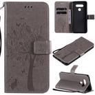 For LG K51 Tree & Cat Embossed Pattern Horizontal Flip Leather Case with Holder & Card Slots & Wallet & Lanyard(Gray) - 1