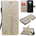 For LG K51 Tree & Cat Embossed Pattern Horizontal Flip Leather Case with Holder & Card Slots & Wallet & Lanyard(Gold) - 1