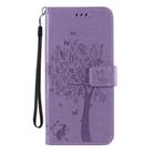 For LG K61 Tree & Cat Embossed Pattern Horizontal Flip Leather Case with Holder & Card Slots & Wallet & Lanyard(Light Purple) - 2