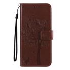 For LG K61 Tree & Cat Embossed Pattern Horizontal Flip Leather Case with Holder & Card Slots & Wallet & Lanyard(Coffee) - 1