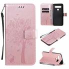 For LG K61 Tree & Cat Embossed Pattern Horizontal Flip Leather Case with Holder & Card Slots & Wallet & Lanyard(Rose Gold) - 1