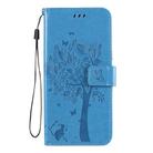For LG K61 Tree & Cat Embossed Pattern Horizontal Flip Leather Case with Holder & Card Slots & Wallet & Lanyard(Blue) - 1