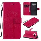 For LG K61 Tree & Cat Embossed Pattern Horizontal Flip Leather Case with Holder & Card Slots & Wallet & Lanyard(Rose Red) - 1