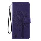 For LG K61 Tree & Cat Embossed Pattern Horizontal Flip Leather Case with Holder & Card Slots & Wallet & Lanyard(Purple) - 2