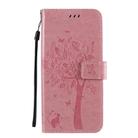For LG K61 Tree & Cat Embossed Pattern Horizontal Flip Leather Case with Holder & Card Slots & Wallet & Lanyard(Pink) - 1