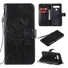 For LG K61 Tree & Cat Embossed Pattern Horizontal Flip Leather Case with Holder & Card Slots & Wallet & Lanyard(Black) - 1