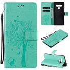 For LG Stylo 6 Tree & Cat Embossed Pattern Horizontal Flip Leather Case with Holder & Card Slots & Wallet & Lanyard(Green) - 1