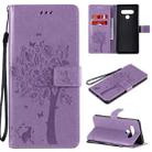 For LG Stylo 6 Tree & Cat Embossed Pattern Horizontal Flip Leather Case with Holder & Card Slots & Wallet & Lanyard(Light Purple) - 1