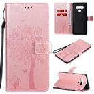 For LG Stylo 6 Tree & Cat Embossed Pattern Horizontal Flip Leather Case with Holder & Card Slots & Wallet & Lanyard(Rose Gold) - 1