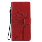 For LG Stylo 6 Tree & Cat Embossed Pattern Horizontal Flip Leather Case with Holder & Card Slots & Wallet & Lanyard(Red) - 2