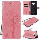 For LG Stylo 6 Tree & Cat Embossed Pattern Horizontal Flip Leather Case with Holder & Card Slots & Wallet & Lanyard(Pink) - 1