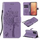 For Huawei Honor X10 5G Tree & Cat Embossed Pattern Horizontal Flip Leather Case with Holder & Card Slots & Wallet & Lanyard(Light Purple) - 1