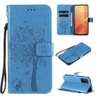 For Huawei Honor X10 5G Tree & Cat Embossed Pattern Horizontal Flip Leather Case with Holder & Card Slots & Wallet & Lanyard(Blue) - 1