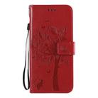For Huawei Honor X10 5G Tree & Cat Embossed Pattern Horizontal Flip Leather Case with Holder & Card Slots & Wallet & Lanyard(Red) - 2