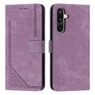 For Samsung Galaxy F16 5G / M16 5G Skin Feel Stripe Pattern Leather Phone Case with Long Lanyard(Purple) - 1