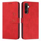 For Samsung Galaxy F16 5G / M16 5G Skin Feel Heart Embossed Leather Phone Case with Long Lanyard(Red) - 1