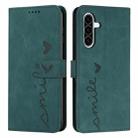 For Samsung Galaxy A36 5G Skin Feel Heart Embossed Leather Phone Case with Long Lanyard(Green) - 1