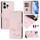 For iPhone 16 Pro Max Smile Embossing RFID Leather Phone Case(Pink) - 1