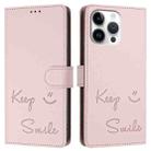 For iPhone 16 Pro Max Smile Embossing RFID Leather Phone Case(Pink) - 3