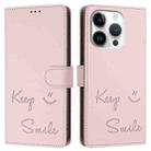 For iPhone 16 Pro Smile Embossing RFID Leather Phone Case(Pink) - 3