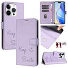 For iPhone 16 Pro Smile Embossing RFID Leather Phone Case(Light Purple) - 1