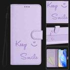 For iPhone 16 Pro Smile Embossing RFID Leather Phone Case(Light Purple) - 2