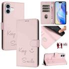 For iPhone 16 Plus Smile Embossing RFID Leather Phone Case(Pink) - 1