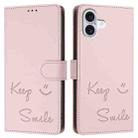 For iPhone 16 Plus Smile Embossing RFID Leather Phone Case(Pink) - 3