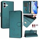 For iPhone 16 Plus Smile Embossing RFID Leather Phone Case(Peacock Green) - 1