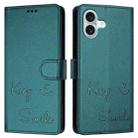 For iPhone 16 Plus Smile Embossing RFID Leather Phone Case(Peacock Green) - 3