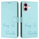 For iPhone 16 Smile Embossing RFID Leather Phone Case(Mint Green) - 3