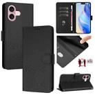 For iPhone 16 Smile Embossing RFID Leather Phone Case(Black) - 1