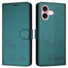 For iPhone 16 Smile Embossing RFID Leather Phone Case(Peacock Green) - 3