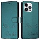 For iPhone 15 Pro Max Smile Embossing RFID Leather Phone Case(Peacock Green) - 3