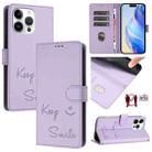 For iPhone 15 Pro Max Smile Embossing RFID Leather Phone Case(Light Purple) - 1