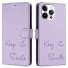 For iPhone 15 Pro Max Smile Embossing RFID Leather Phone Case(Light Purple) - 3