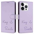 For iPhone 15 Pro Smile Embossing RFID Leather Phone Case(Light Purple) - 3