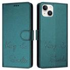 For iPhone 15 Plus Smile Embossing RFID Leather Phone Case(Peacock Green) - 3