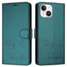 For iPhone 15 Smile Embossing RFID Leather Phone Case(Peacock Green) - 3