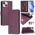 For iPhone 15 Smile Embossing RFID Leather Phone Case(Violet) - 1