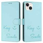 For iPhone 14 Plus Smile Embossing RFID Leather Phone Case(Mint Green) - 3