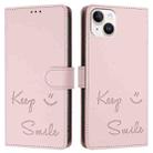 For iPhone 14 Plus Smile Embossing RFID Leather Phone Case(Pink) - 3